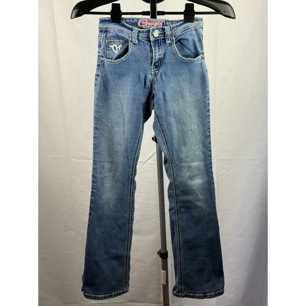 Cowgirl Hardware Girls Bootcut Jeans Blue Denim Cactus Embroidered‎ Youth 10